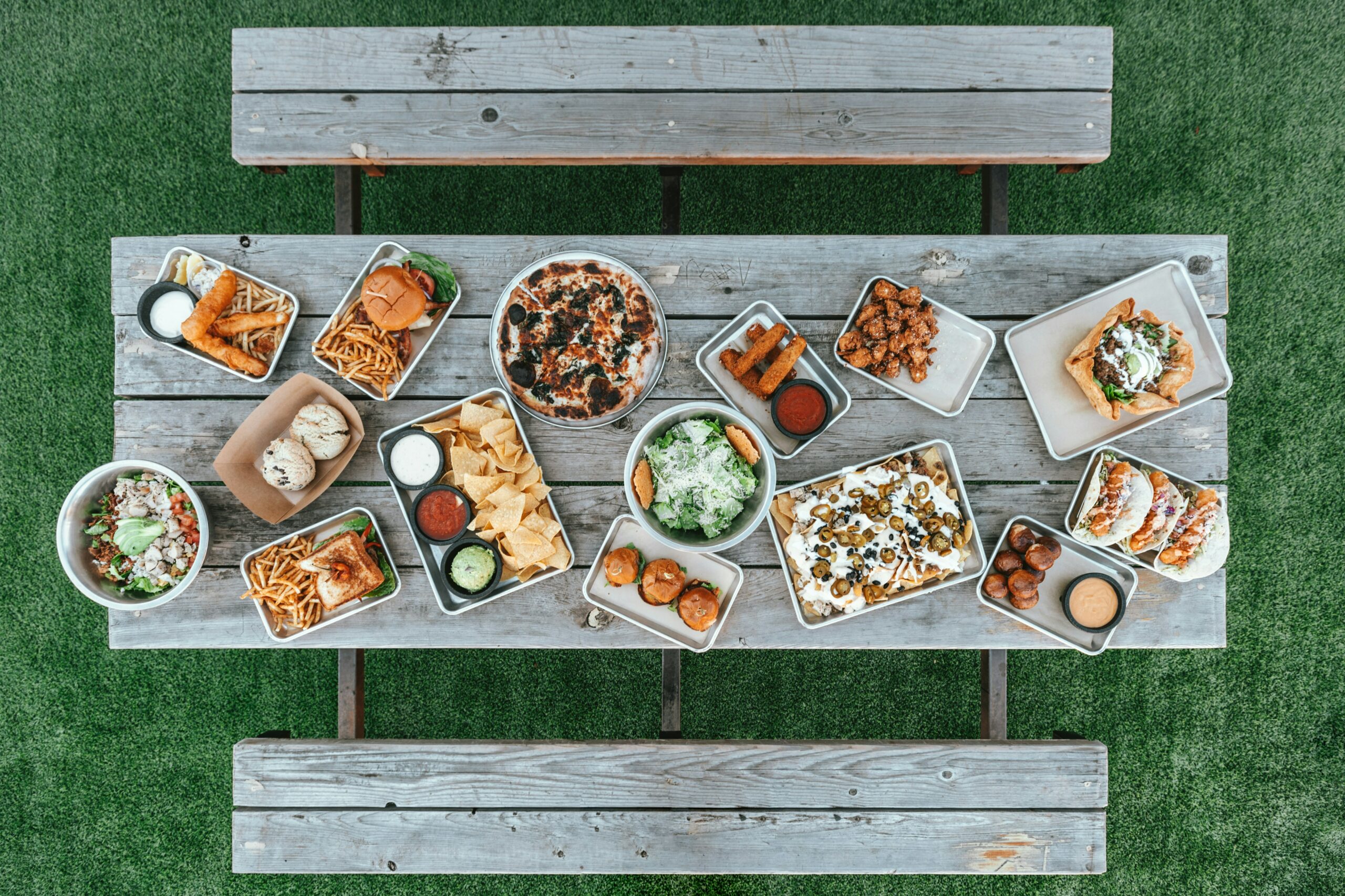 Picnic table of food